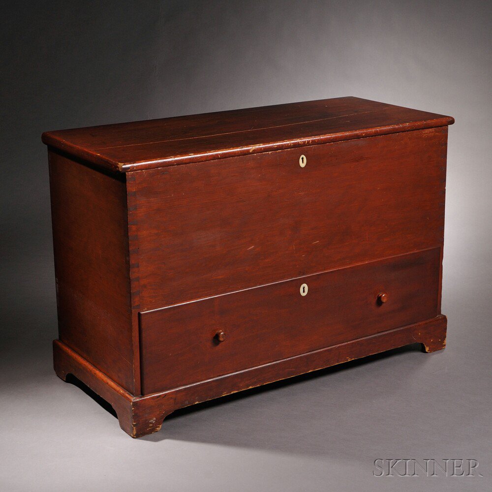 Appraisal: Shaker Red-painted Pine Blanket Chest over Drawer attributed to Brother