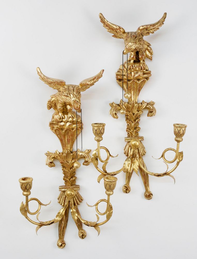 Appraisal: Pair of Italian Carved and Gilt Wood Eagle Candle Sconces