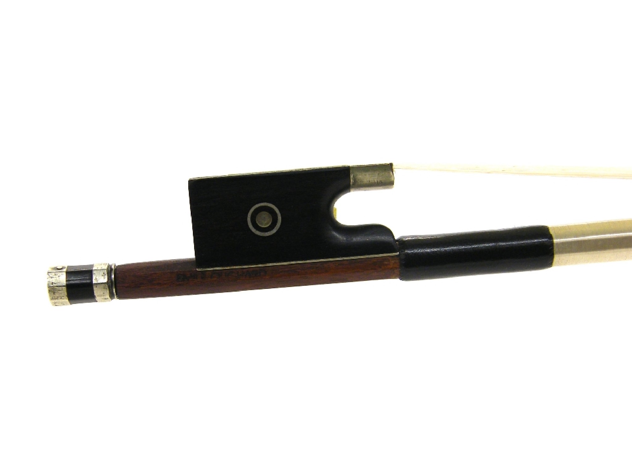 Appraisal: Nickel mounted violin bow stamped Emile Ouchard gm