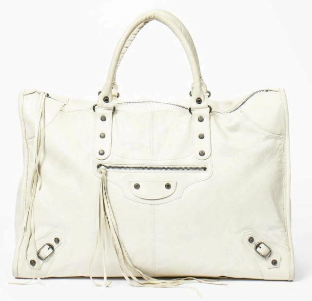 Appraisal: Balenciaga Motorcross Giant City tote bag in ivory distressed calf