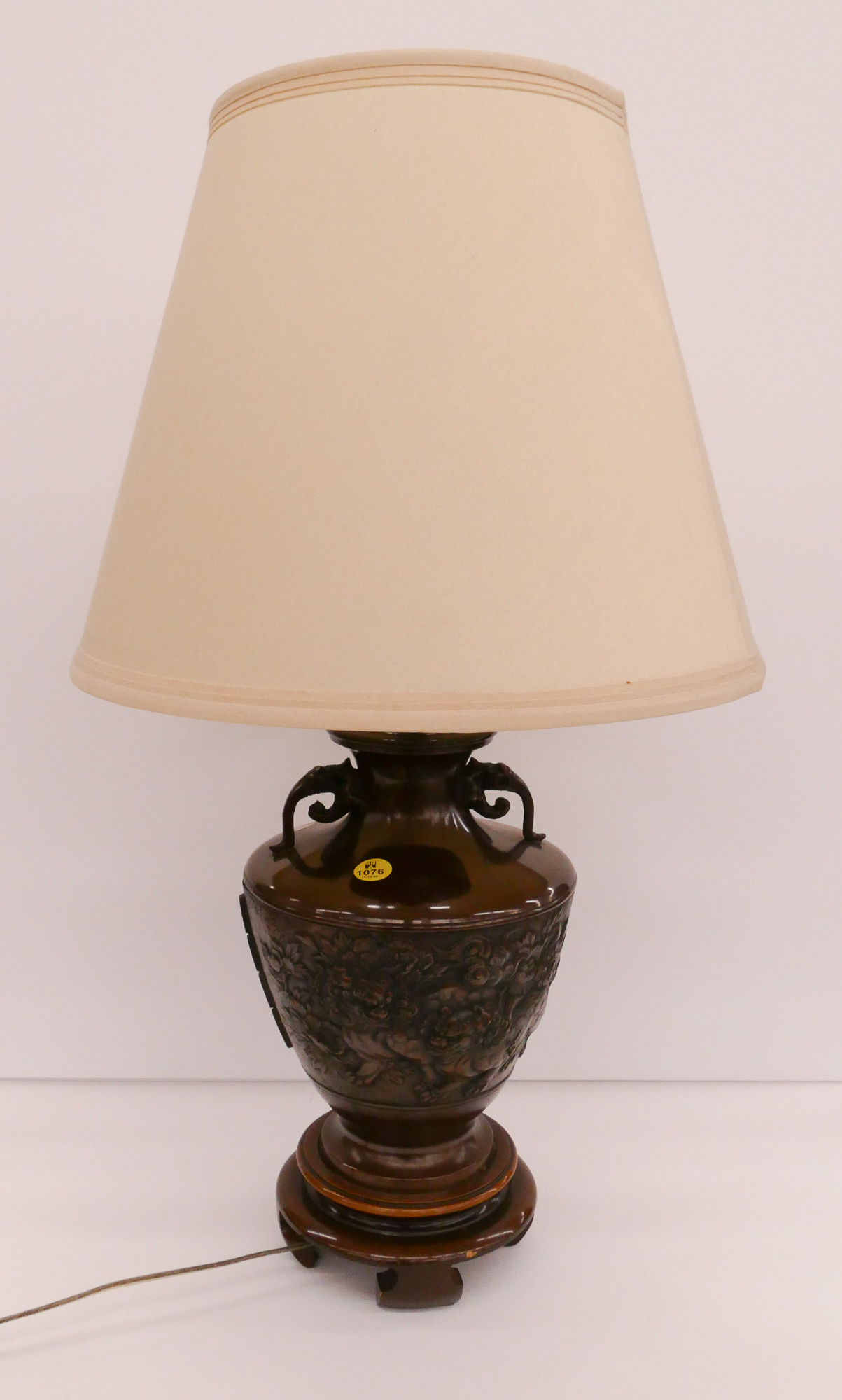 Appraisal: Japanese Bronze Foo Lion Vase Table Lamp- ''