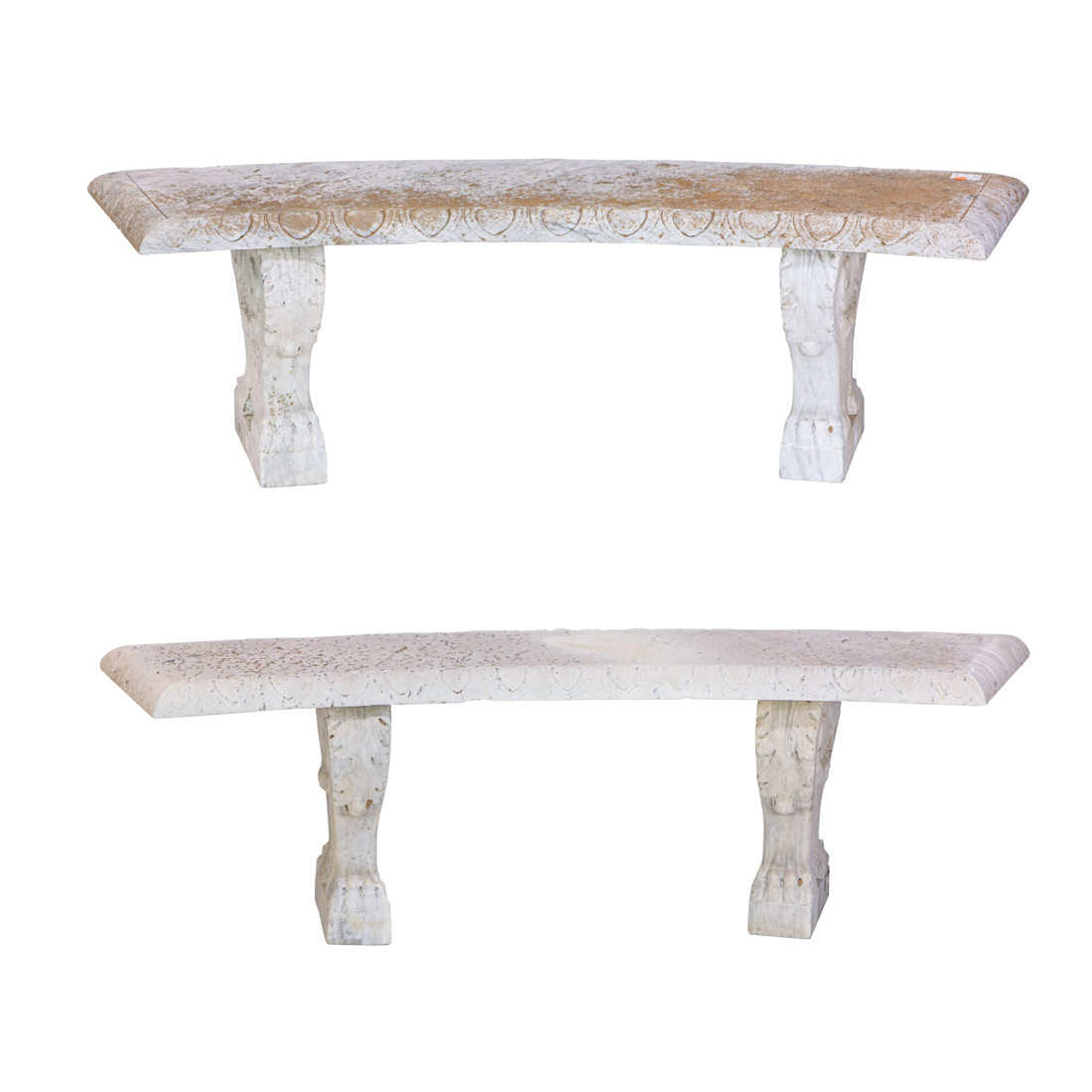 Appraisal: A PAIR OF ITALIAN RENAISSANCE STYLE CURVED MARBLE GARDEN BENCHES