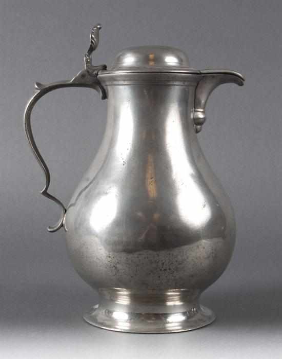 Appraisal: Flemish pewter flagon early th century with shell-form thumb piece