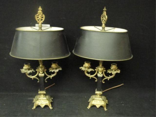 Appraisal: Pair of Victorian Gilt Metal Lamps and Shades From a