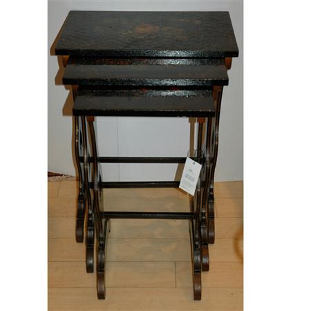 Appraisal: Nest of Three Victorian Style Black Lacquered Side Tables Estimate