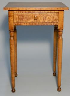 Appraisal: American Sheraton One Drawer Stand in Curly Maple turned legs