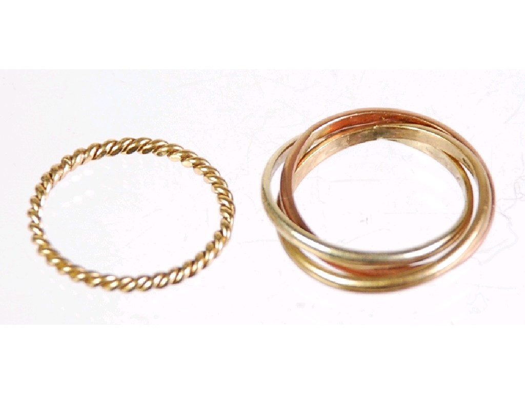 Appraisal: ct THREE COLOUR GOLD TRIPLE INTER LINKED RINGS and a