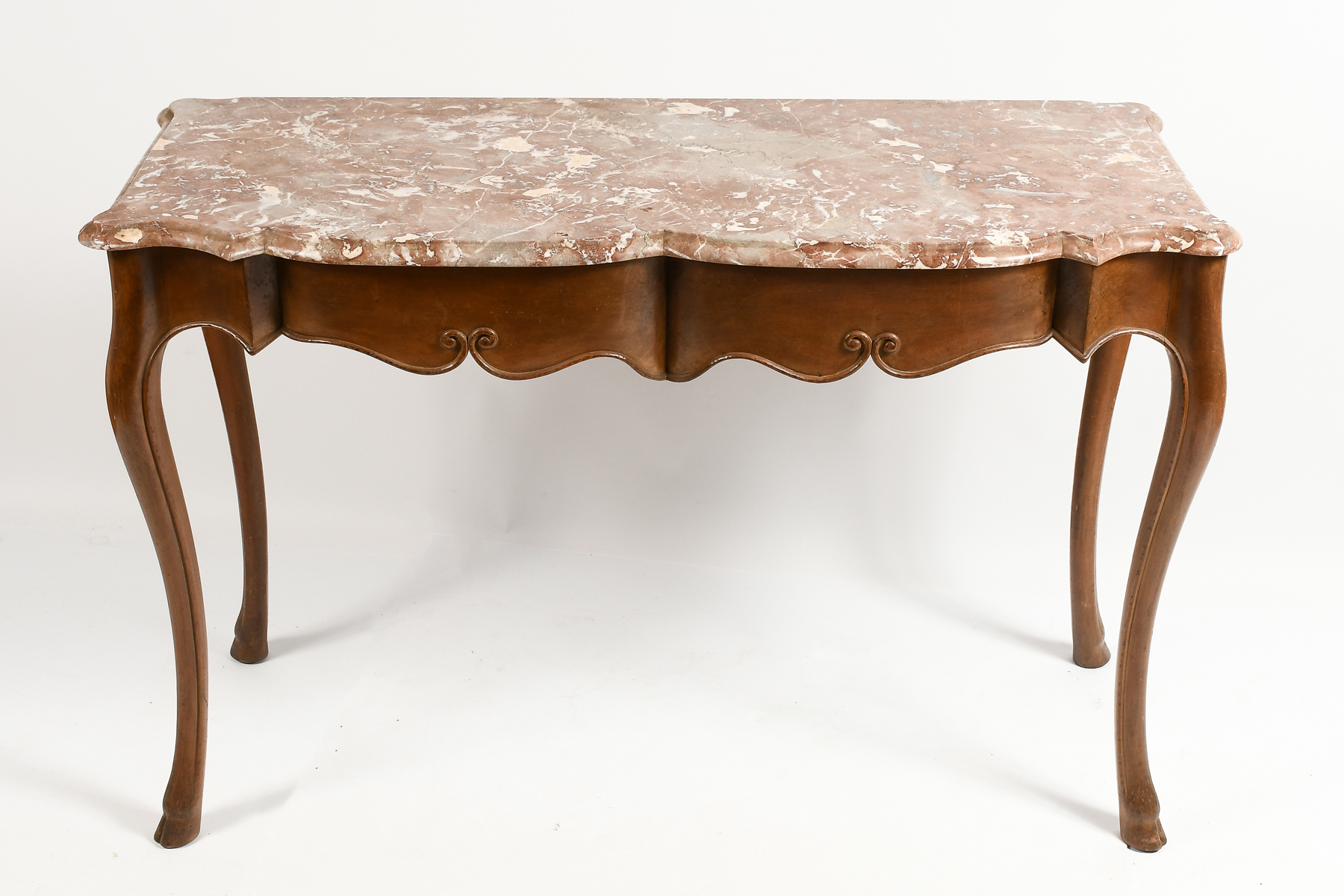 Appraisal: CARVED LOUIS XV STYLE MARBLE TOP HALL TABLE Shaped Beveled