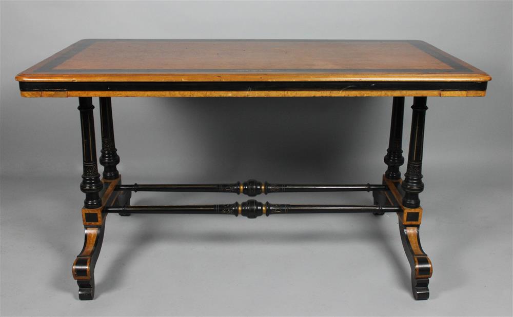 Appraisal: MID-VICTORIAN PARCEL EBONIZED BURL WALNUT LIBRARY TABLE circa the rounded