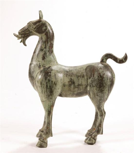 Appraisal: HORSE STATUE Asian late th century brass Replica of a