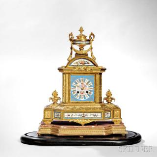 Appraisal: Gilt and Porcelain Paneled Mantel Clock Japy Freres France c