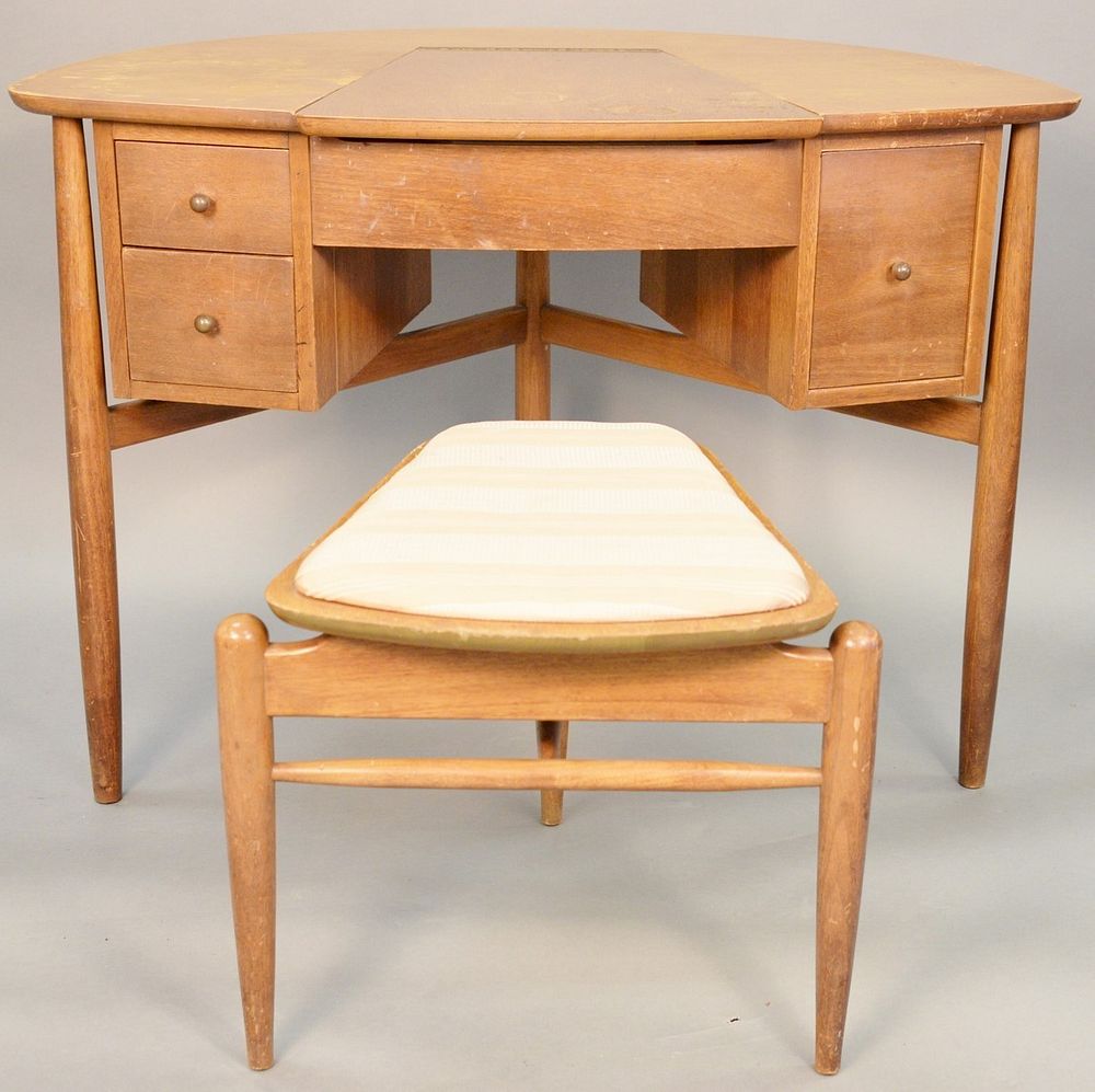 Appraisal: Mid-century poudreuse desk along with upholstered stool attributed to Finn