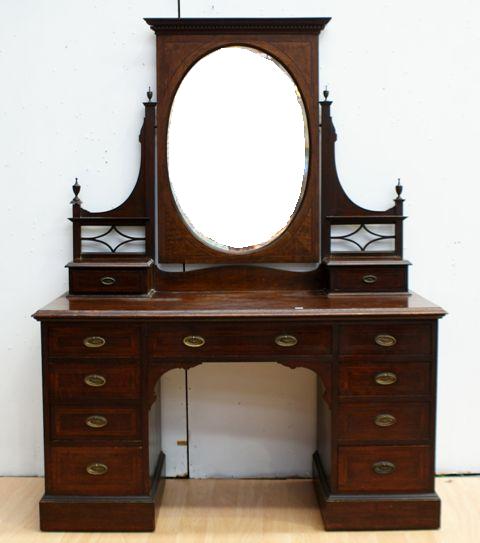 Appraisal: An Edwardian satinwood inlaid mahogany twin pedestal dressing table cm