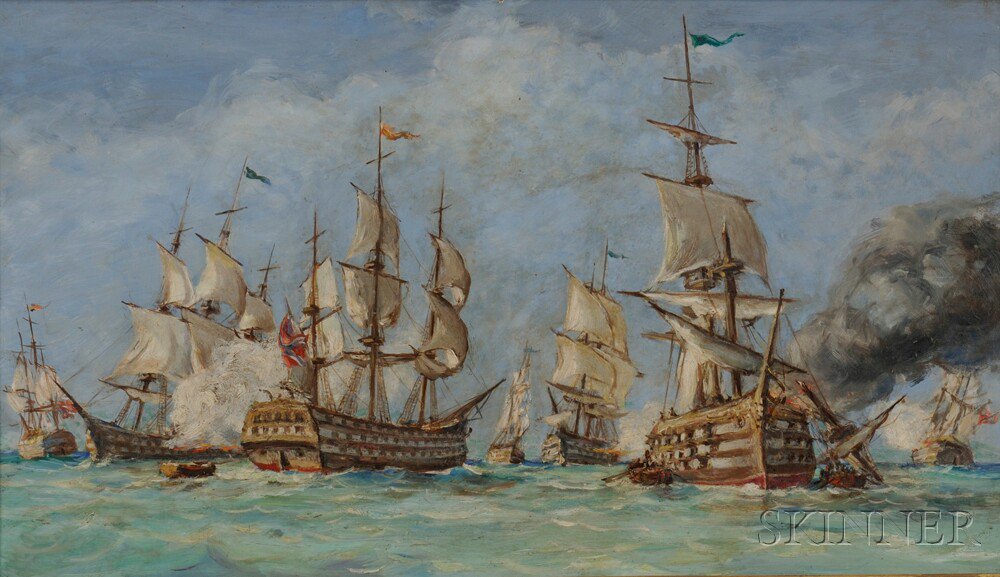 Appraisal: Continental School th Century A Naval Engagement Unsigned Oil on