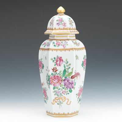 Appraisal: A Hexagonal Vase with Cover Porcelain vase wit domed cover