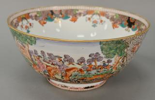 Appraisal: Large Chinese export bowl hand painted with English fox hunt