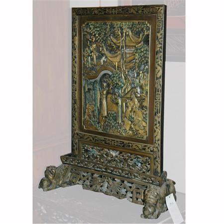 Appraisal: Chinese Carved Wood Table Screen Together with a Group of