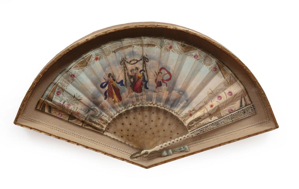 Appraisal: Antique French Hand-Colored Fan centered by a couple on a