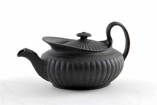 Appraisal: Wedgwood black basalt teapot circa Neoclassical oval fluted design impressed