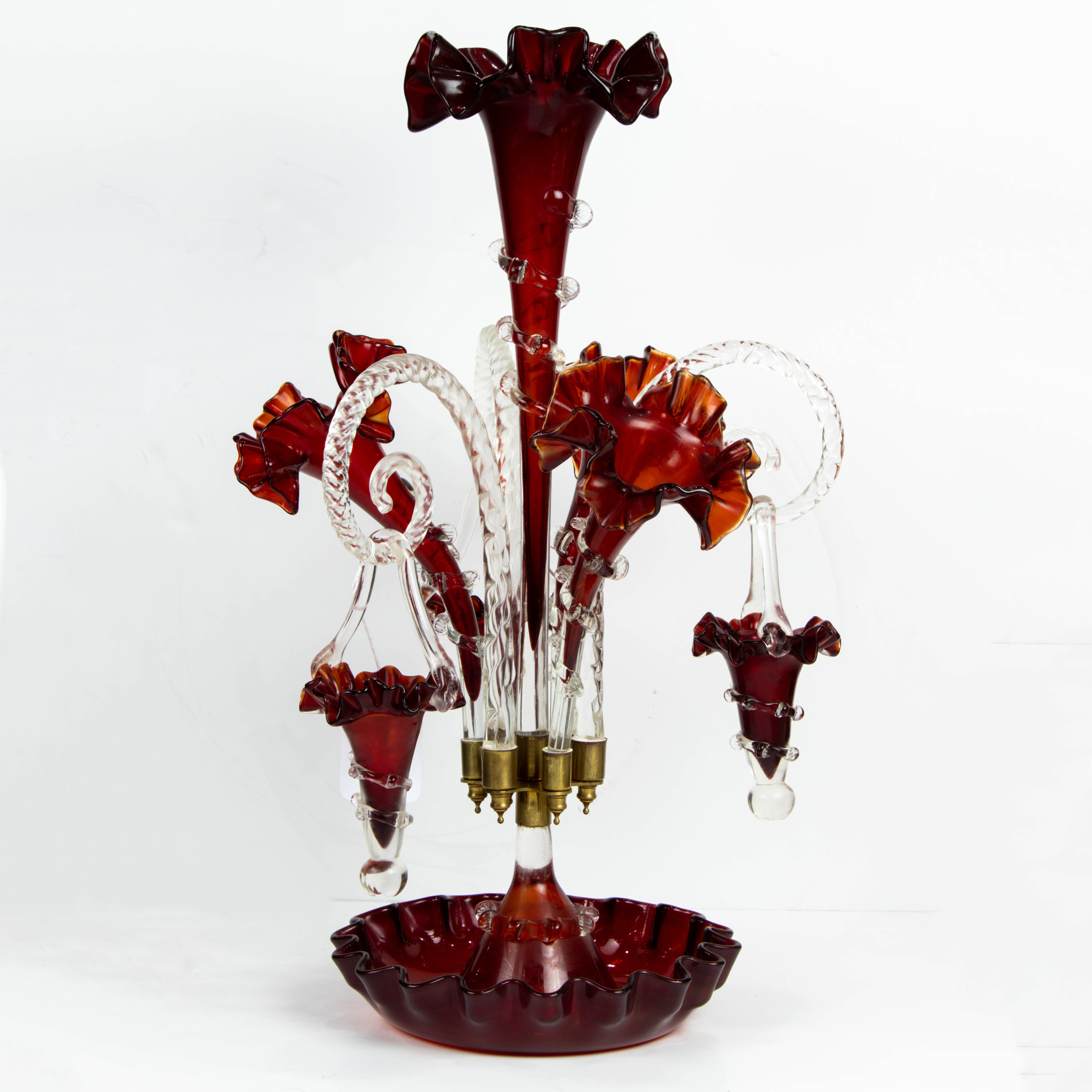 Appraisal: CONTINENTAL RUBY AND CLEAR GLASS EPERGNE Continental ruby and clear