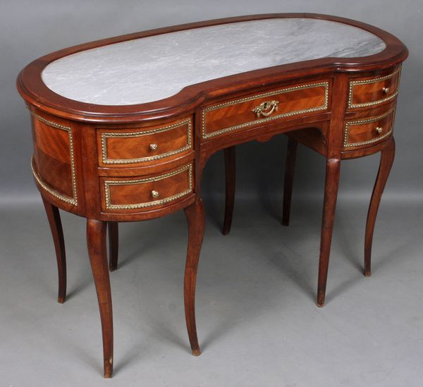 Appraisal: Late th Century French kidney shape mahogany desk with fine