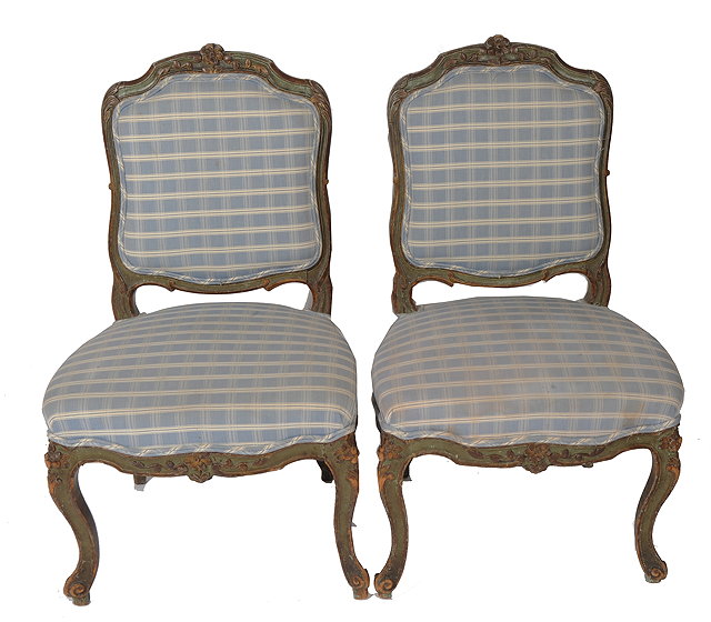 Appraisal: A PAIR OF GREY PAINTED ANTIQUE FRENCH CHAIRS acanthus leaf