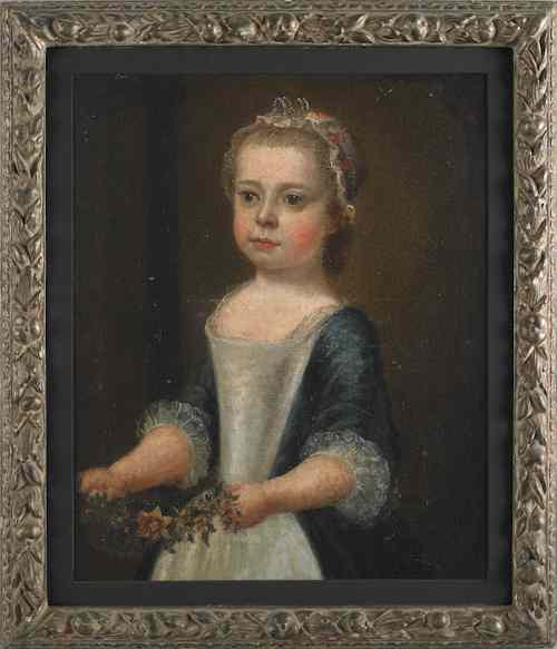 Appraisal: English th c oil on canvas portrait of a little