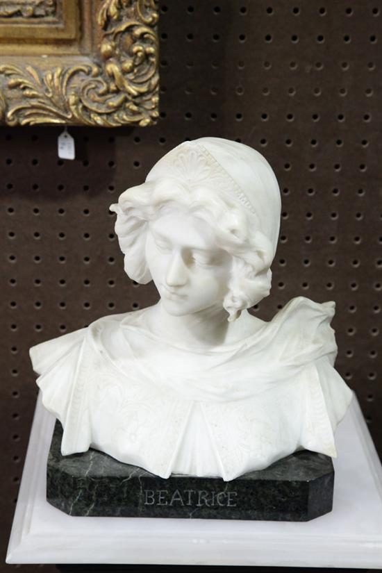 Appraisal: MARBLE BUST Young girl in a head scarf and peaked