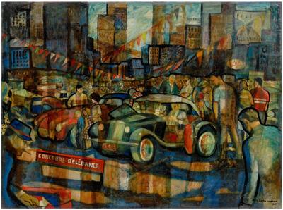 Appraisal: Alice Lauffer Lawrence painting Ohio born Cleveland car show signed