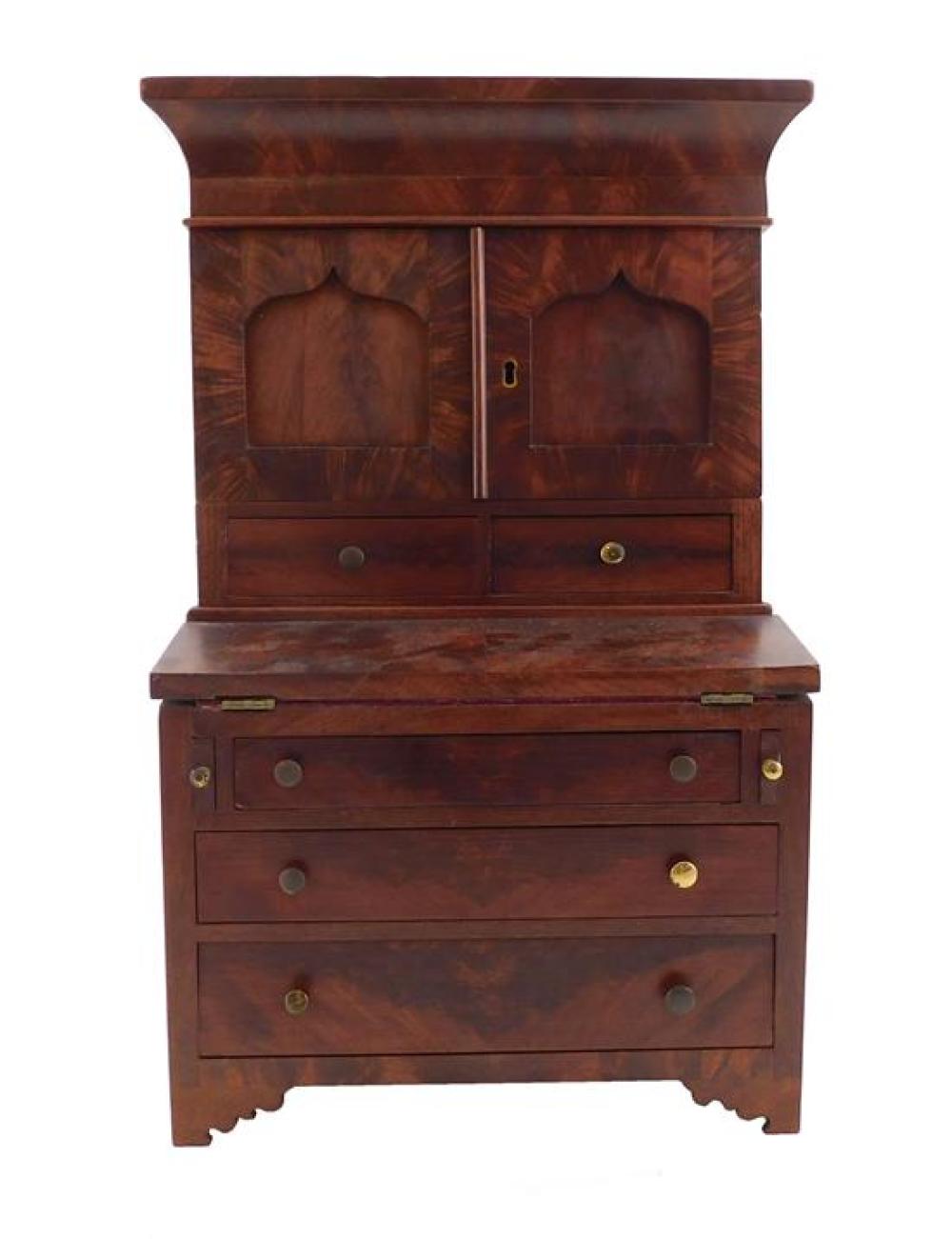 Appraisal: Diminutive secretary desk mid- th C American mahogany and mahogany