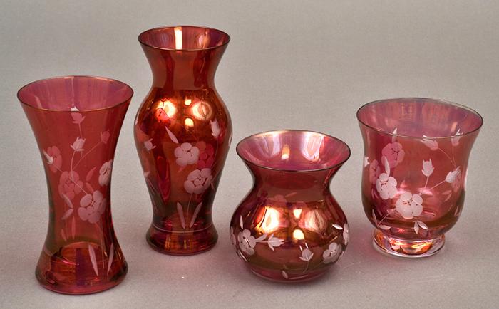 Appraisal: LARGE COLLECTION OF RUBY GLASS ETCHED BEAKERS AND BOWLS