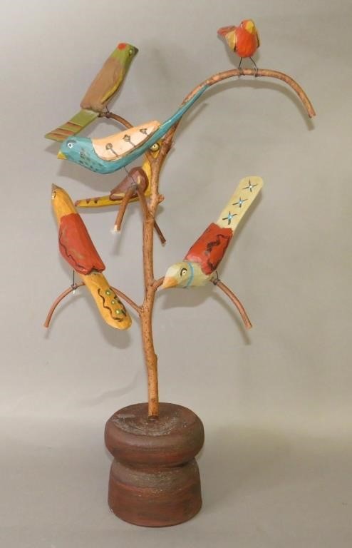 Appraisal: FOLK ART CHIP CARVED PAINTED BIRD TREE BY DAN ca