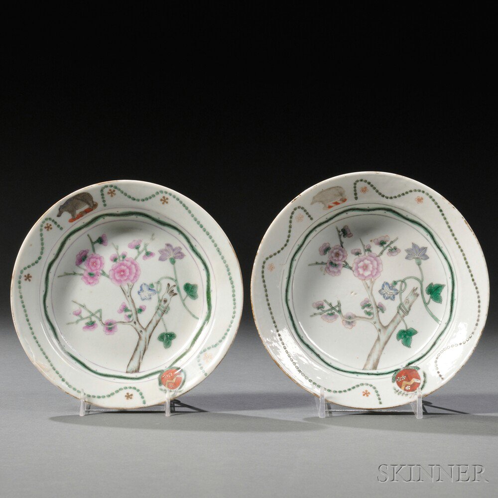 Appraisal: Two Chinese Export Porcelain Armorial Saucers late th th century