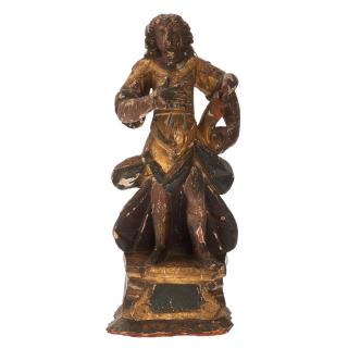 Appraisal: Italian Baroque polychrome giltwood figure Italian Baroque polychrome giltwood figure