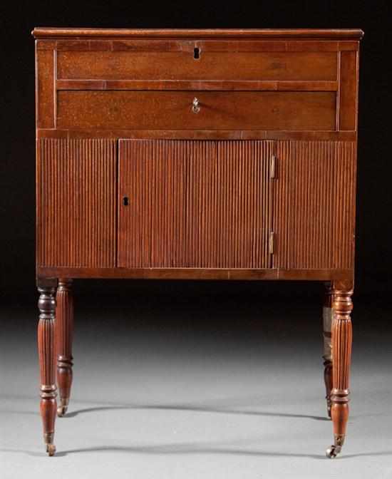 Appraisal: Federal cherrywood and walnut worktable Massachusetts circa top lifts to