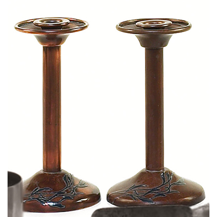 Appraisal: Heintz candlesticks pair sterling on bronze applied organic design original