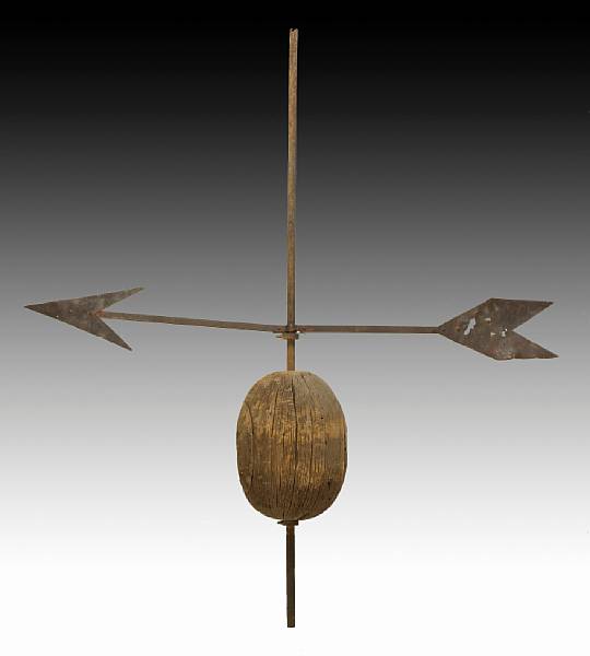 Appraisal: A sheet metal and wood 'Globe and Arrow' weathervane late