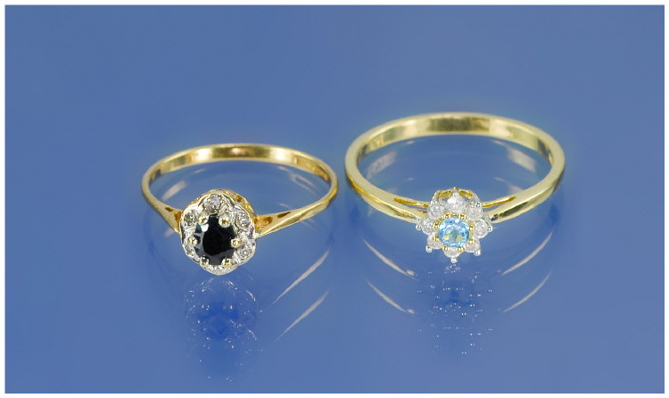 Appraisal: Two ct Gold Diamond Rings Comprising Diamond And Sapphire Cluster