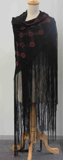 Appraisal: Art Deco fringed shawl in beaded black silk crepe circa