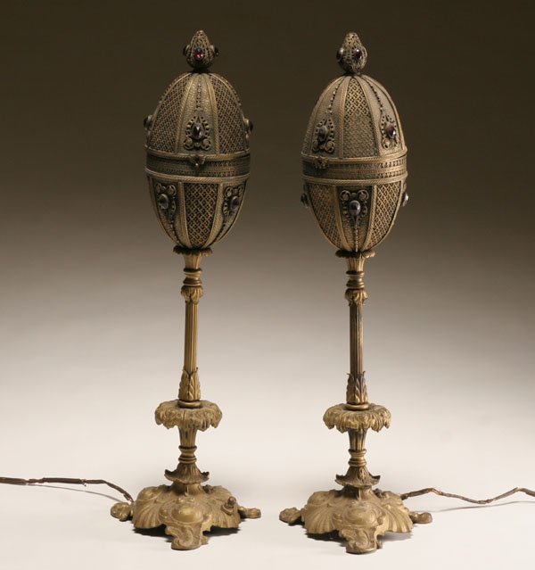 Appraisal: Pair of gilt metal domed chalice lamps pierced gilt metal