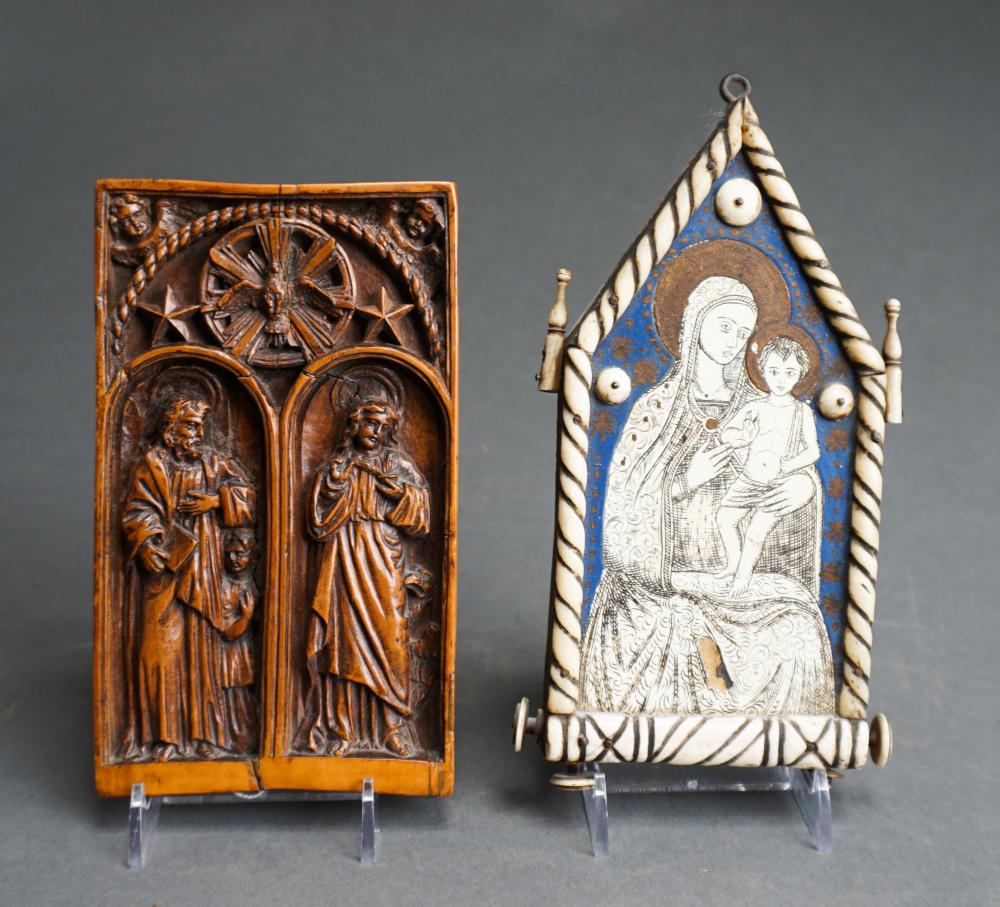 Appraisal: Continental Carved and Undercut Wood Panel of Two Saints and