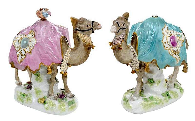 Appraisal: Pair Porcelain Camels German modeled circa by Johann Joachim Kaendler