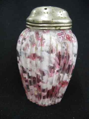 Appraisal: Victorian Art Glass Sugar Shakeror Muffineer cranberry white spatterware ribbed