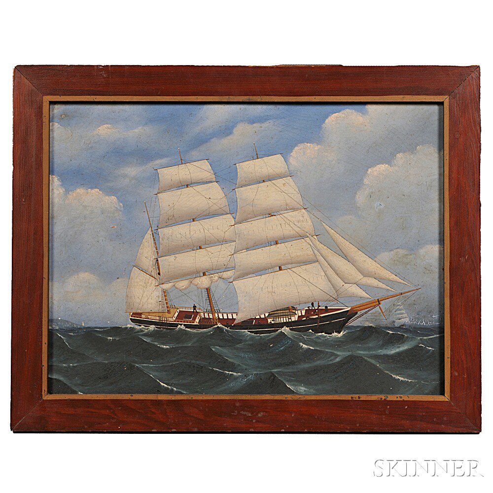 Appraisal: American School Early th Century Portrait of a Three-masted Vessel