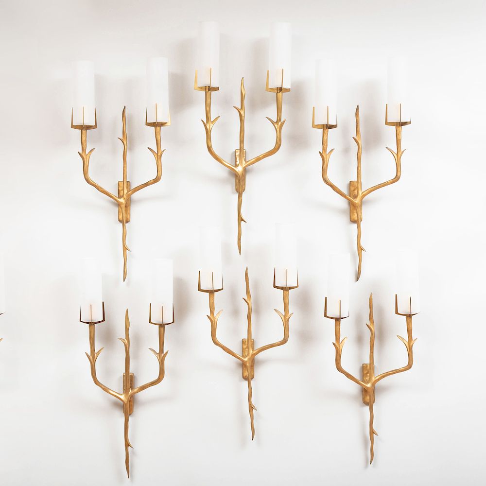 Appraisal: Set of Six Agostini Gilt-Metal Two-Light Wall Lights x x