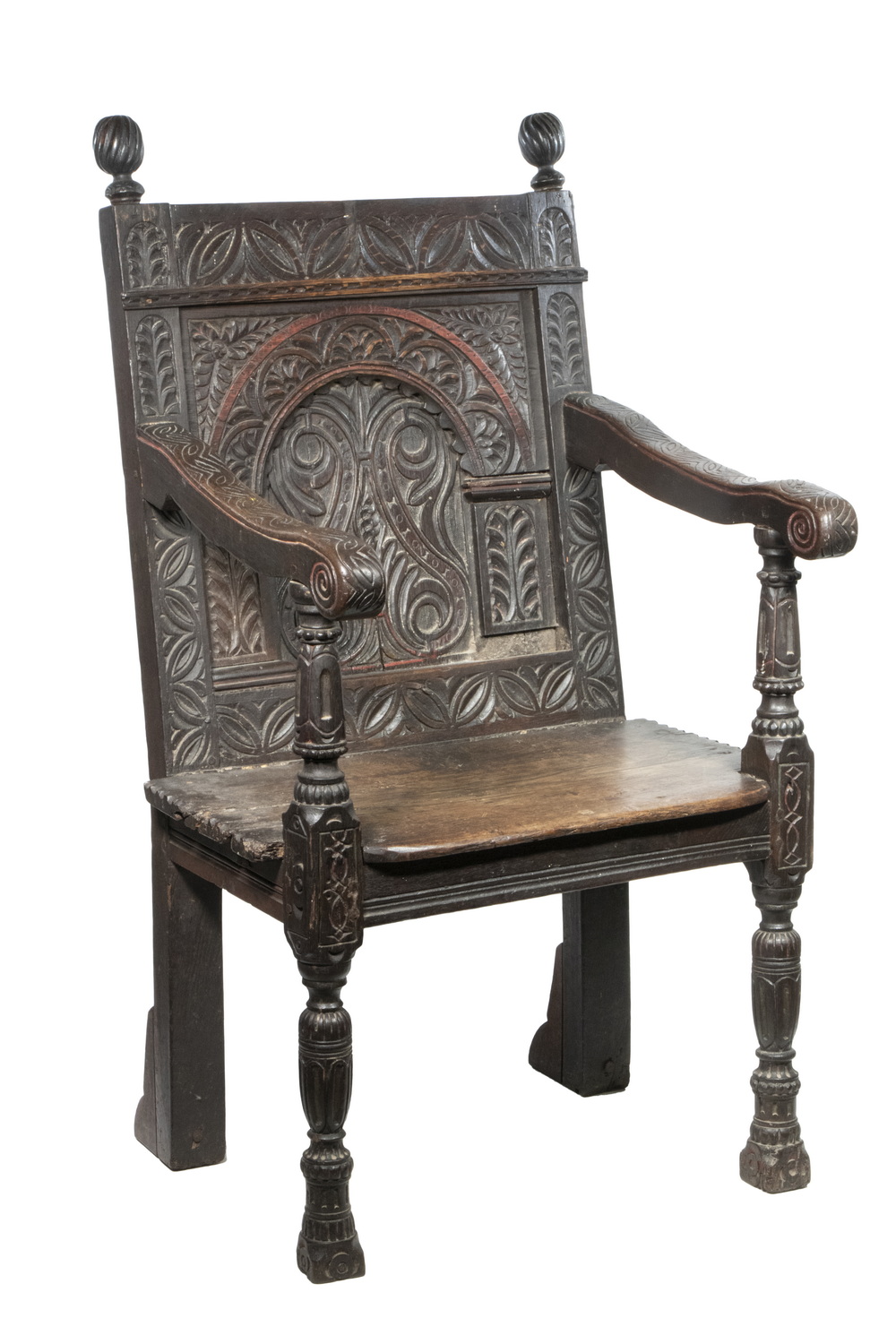 Appraisal: EARLY ENGLISH OAK ARMCHAIR th c Joined Wainscot Chair with