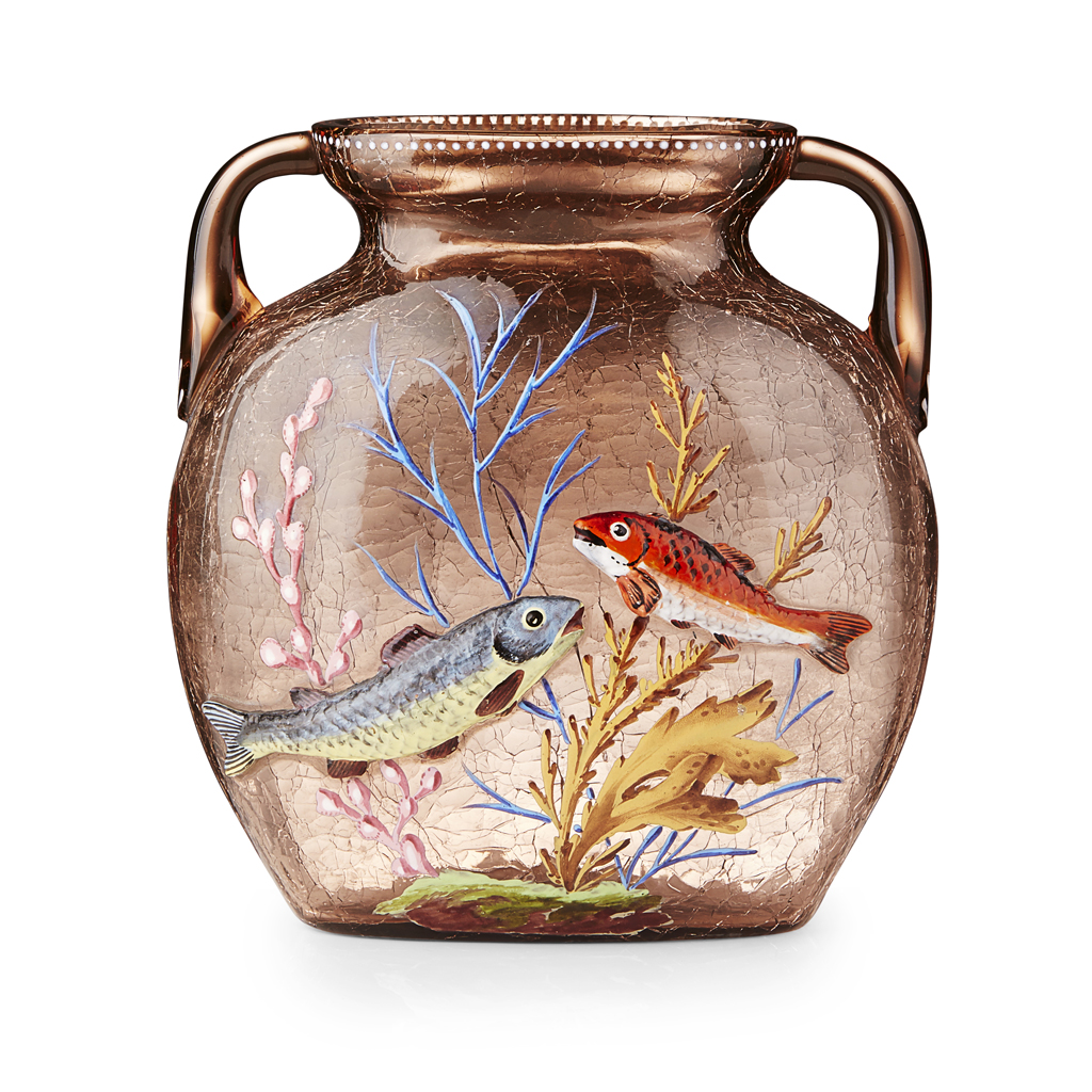 Appraisal: ATTRIBUTED TO MOSER KARLSBAD KARLOVY VARY ENAMELLED GLASS VASE EARLY