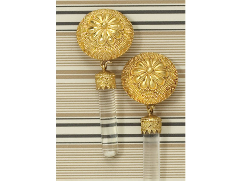 Appraisal: LALALOUNIS GOLD AND ROCK CRYSTAL EARRINGS k yellow gold button