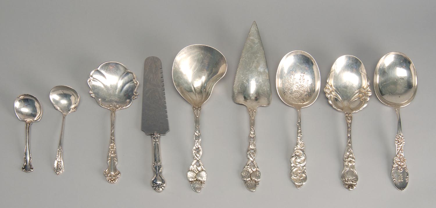 Appraisal: NINE STERLING SILVER SERVING PIECES By various makers Includes a