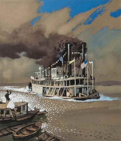 Appraisal: Rowland Hilder OBE PRI - Mississippi Paddlesteamer watercolour on buff